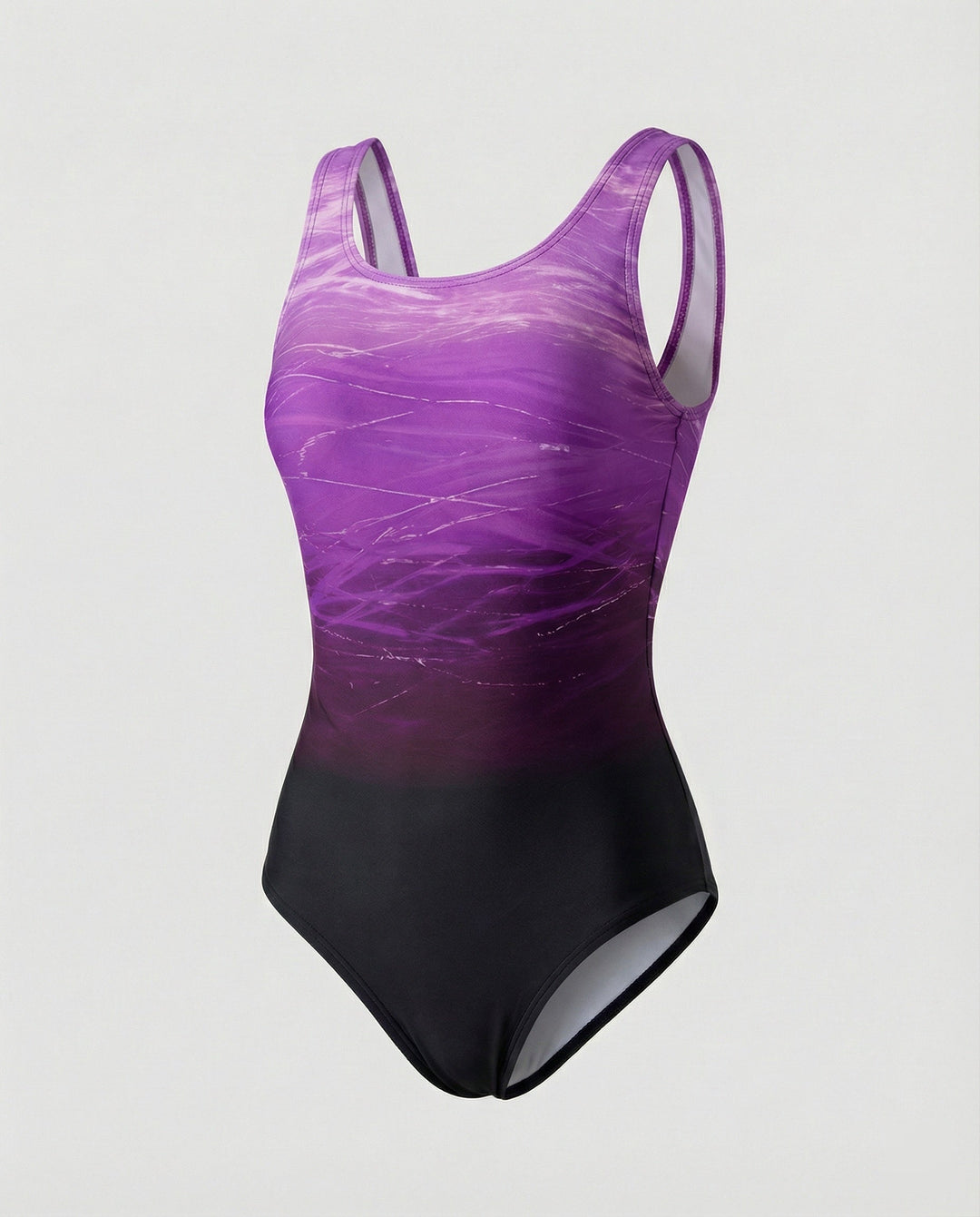 Back view: Women's sporty ombre one-piece swimsuit, athletic design for active beachwear & swimming.