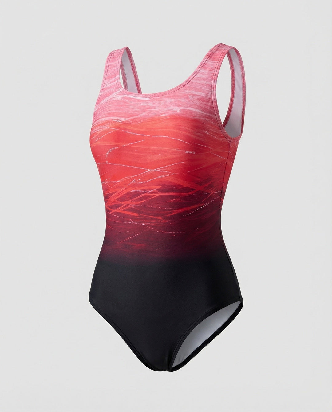 Stylish women's sporty ombre one-piece swimsuit, perfect vacation swimwear for active women at the beach.