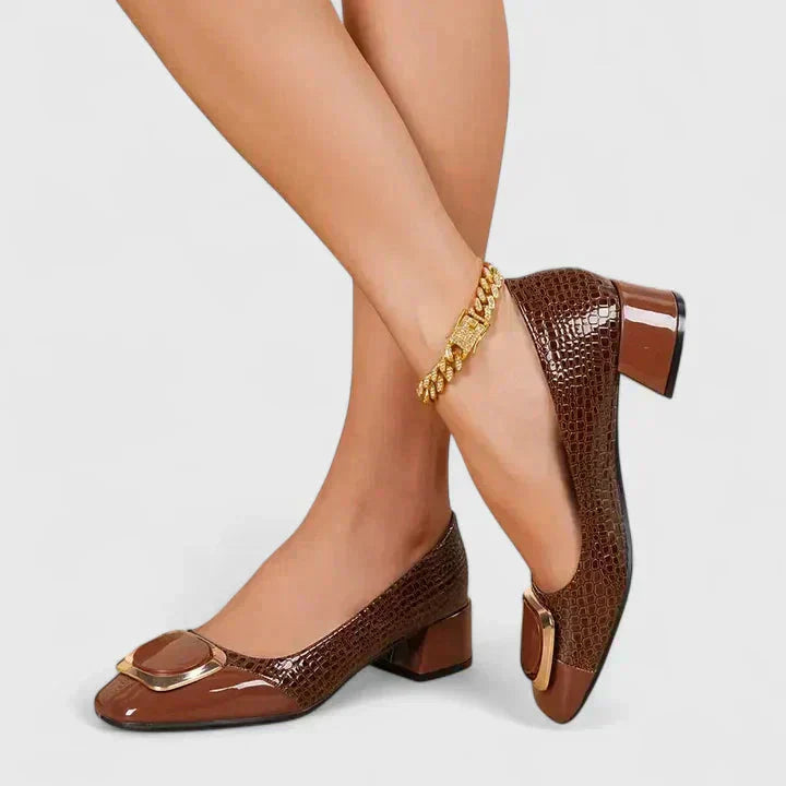 Classic women's block heel loafers with square toe, comfortable slip-on design for work or special events.