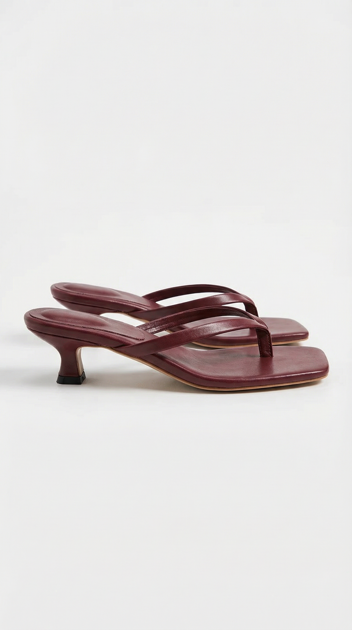 Sleek women's square toe thong kitten heel sandals, a must-have for summer fashion.