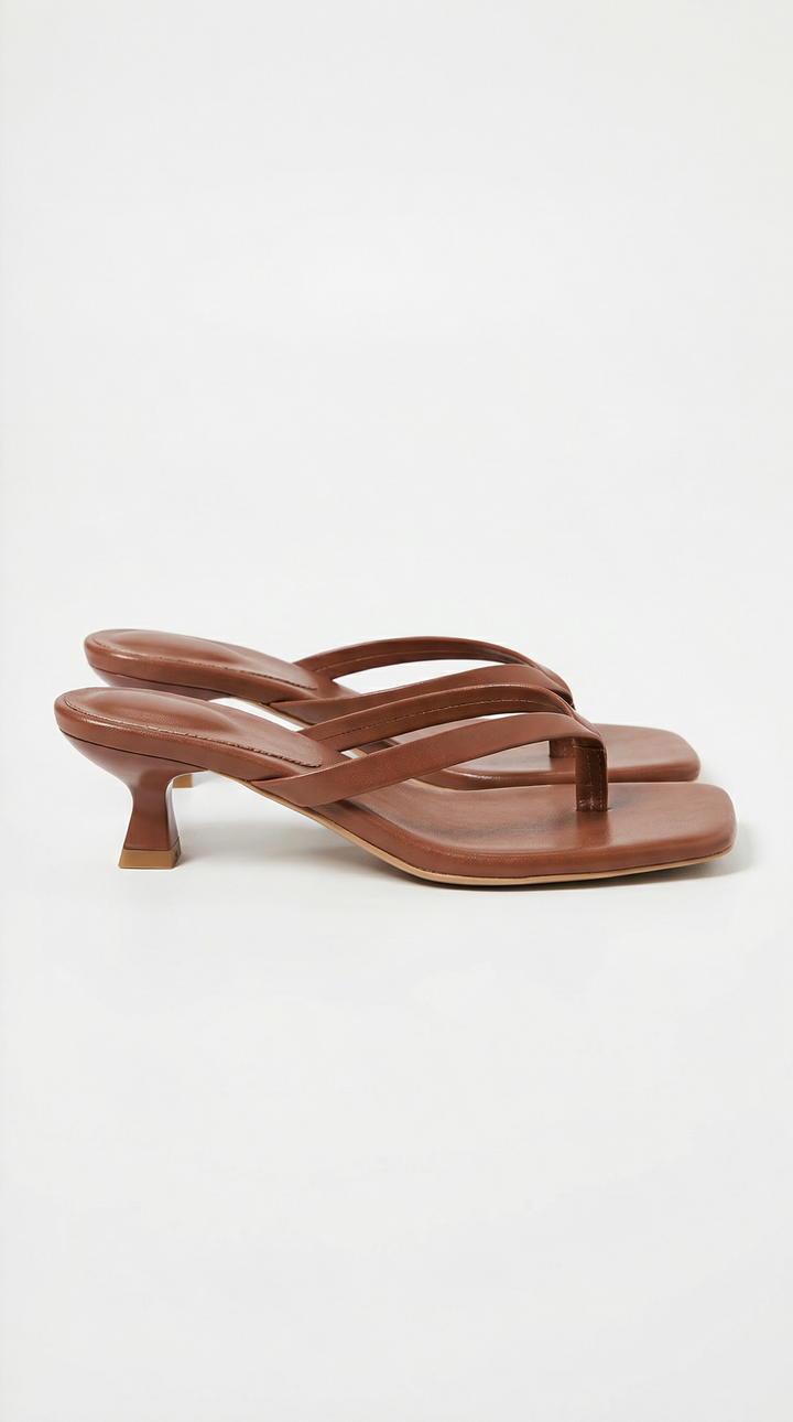 Women's elegant square toe thong kitten heel sandals, combining comfort and style.