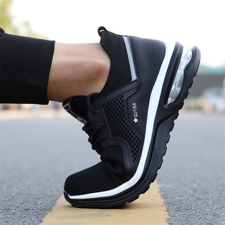Protective women's work shoes: steel toe safety, slip-resistant, and orthopedic foot support for comfort.