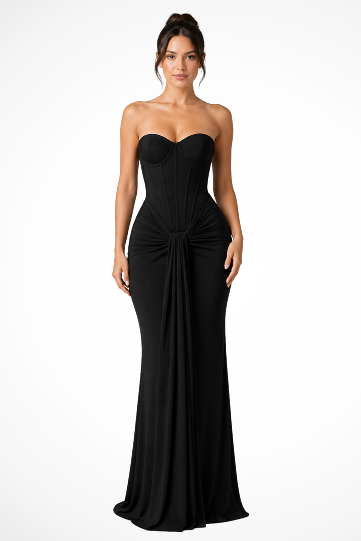 Women's Strapless Corset Mermaid Maxi Dress, elegant for formal events.