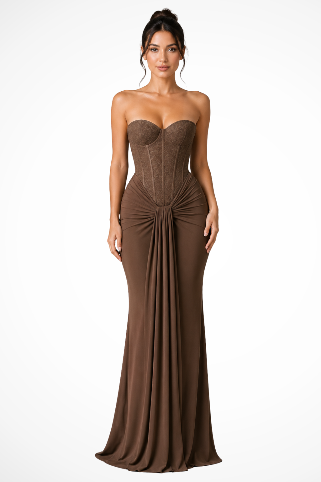 Elegant women's strapless mermaid dress, a chic corset evening gown for weddings & formal events.