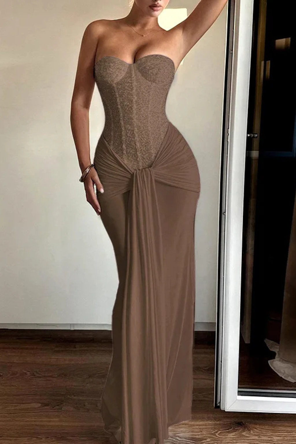 Stunning women's strapless corset mermaid maxi dress, an elegant choice for any special occasion.