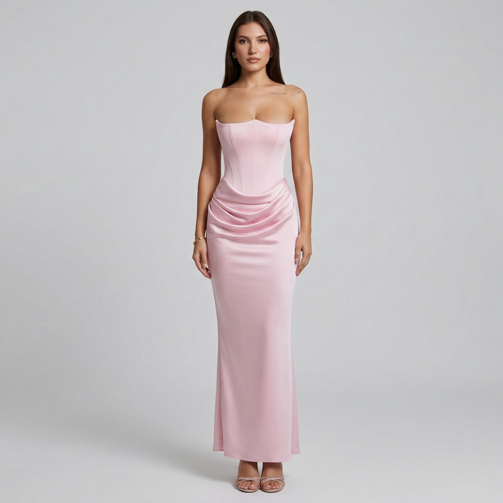 Slim fit strapless maxi mermaid gown for women, a formal evening dress ideal for galas & events.