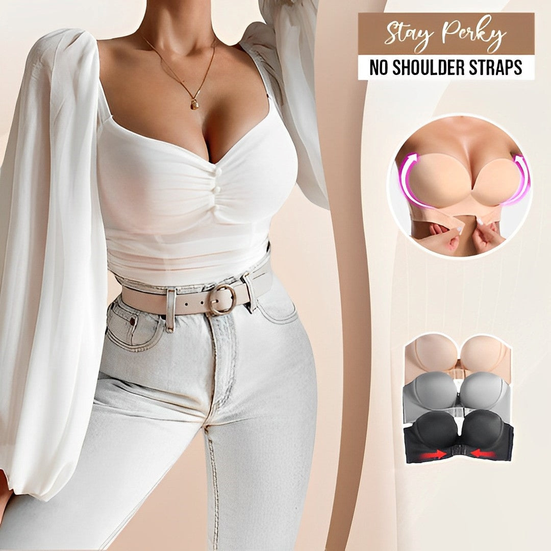 Elegant women's strapless push-up bra, ideal for evening wear and special occasions, comfort focused.