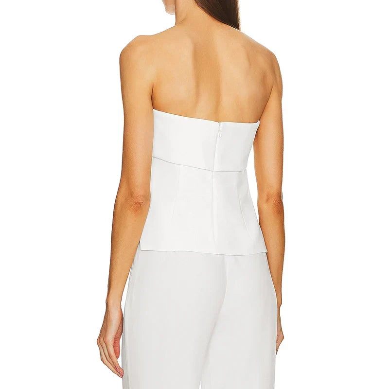 Chic women's strapless crop top, designed for comfortable, stylish summer wear & versatile layering.