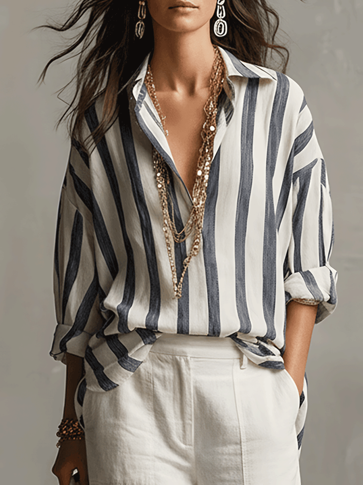 Women's striped long sleeve blouse with button front, perfect for smart casual everyday wear.