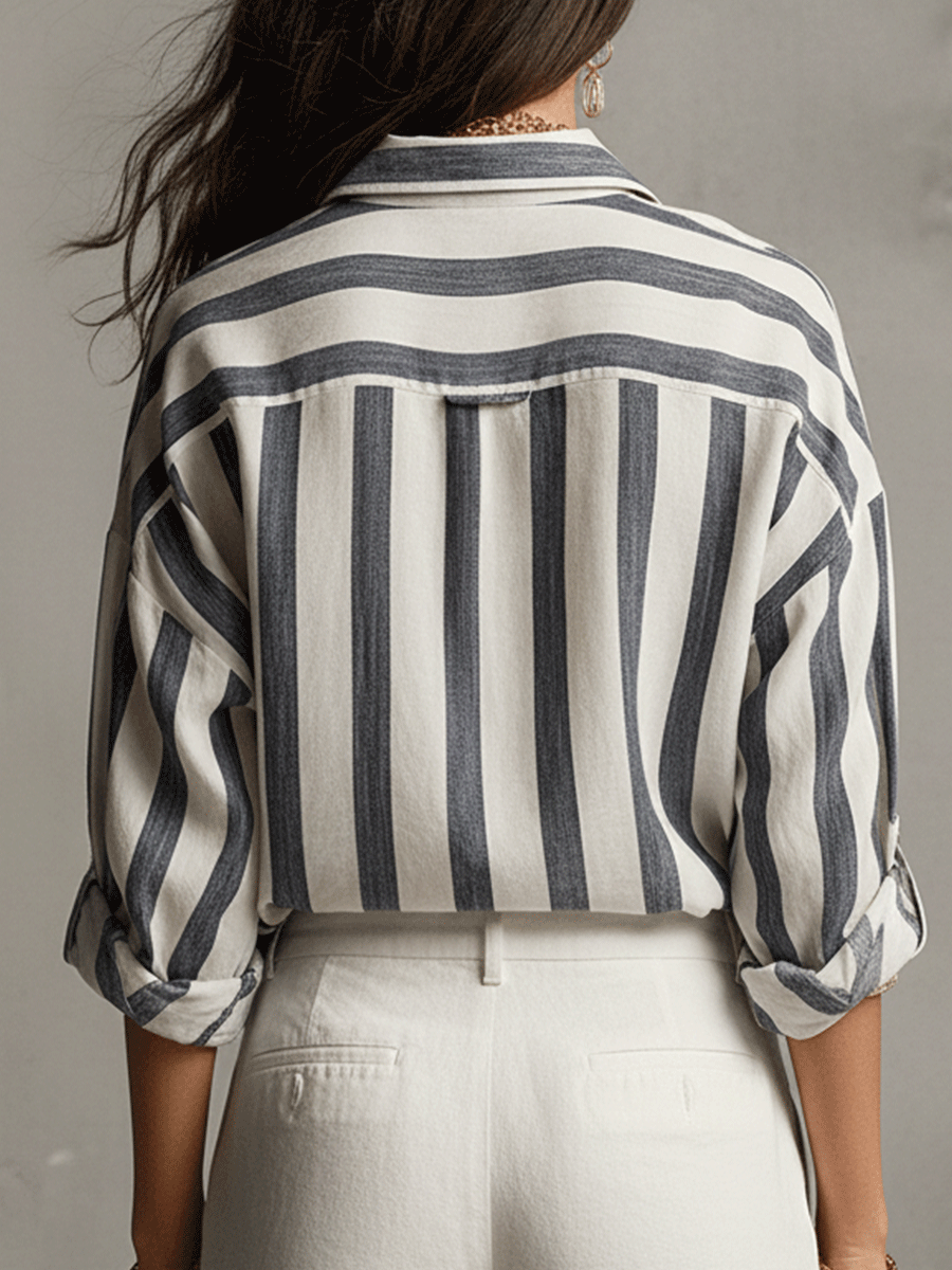 Women's casual striped long sleeve blouse, button front, a comfortable and stylish choice.