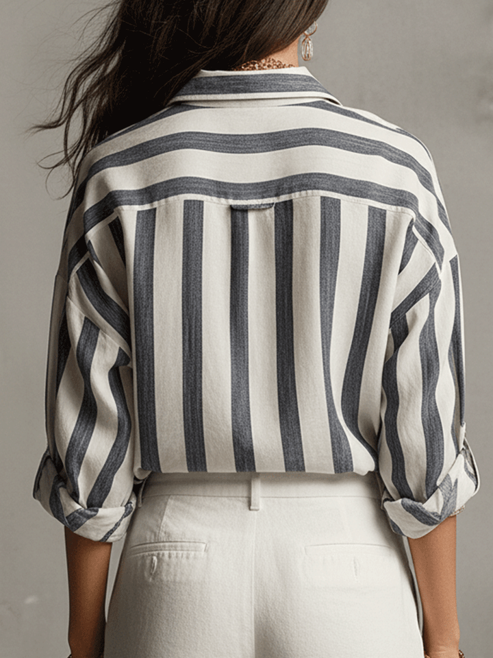 Women's casual striped long sleeve blouse, button front, a comfortable and stylish choice.