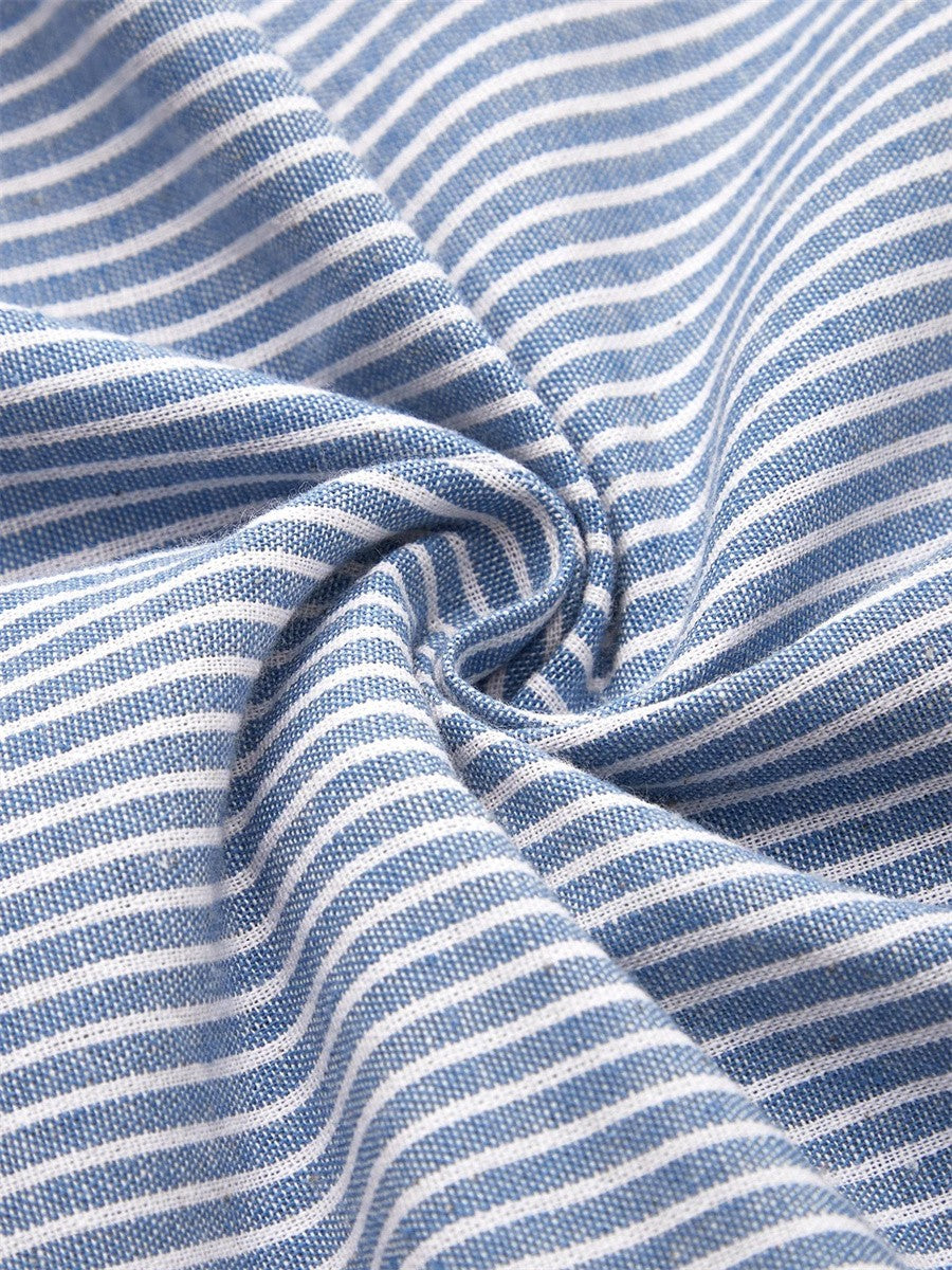 Classic striped midi dress for women, featuring elegant buttons and 3/4 sleeves, offering comfortable and chic style.