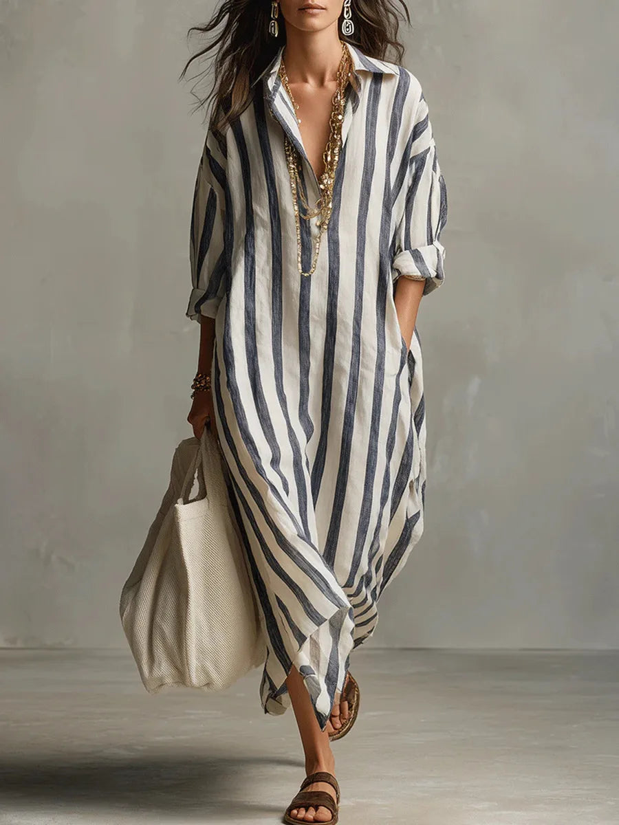 Women's striped oversized maxi dress, relaxed fit, effortless summer style.