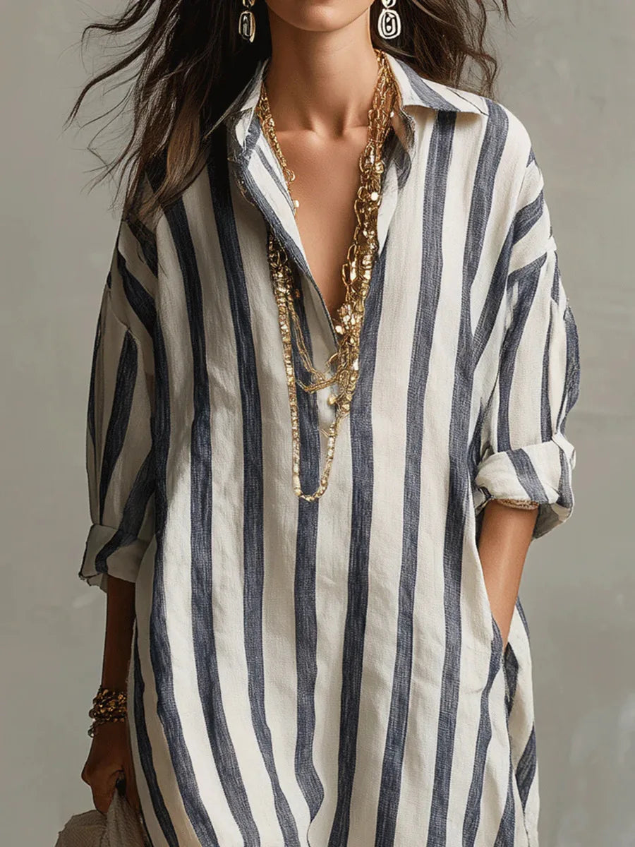 Comfortable oversized striped maxi dress for women, relaxed fit & breezy vacation wear.