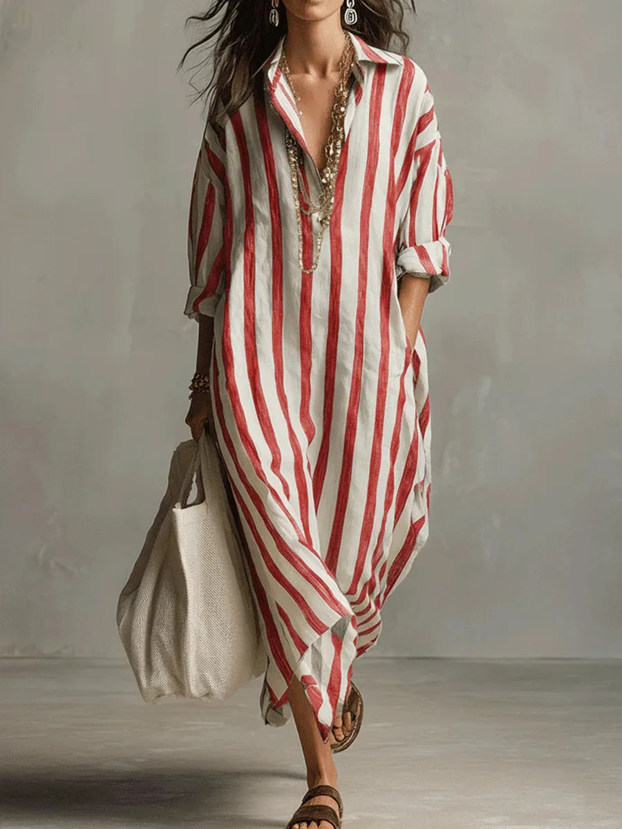 Elegant striped oversized maxi dress for women, ideal for summer outings & relaxed style.