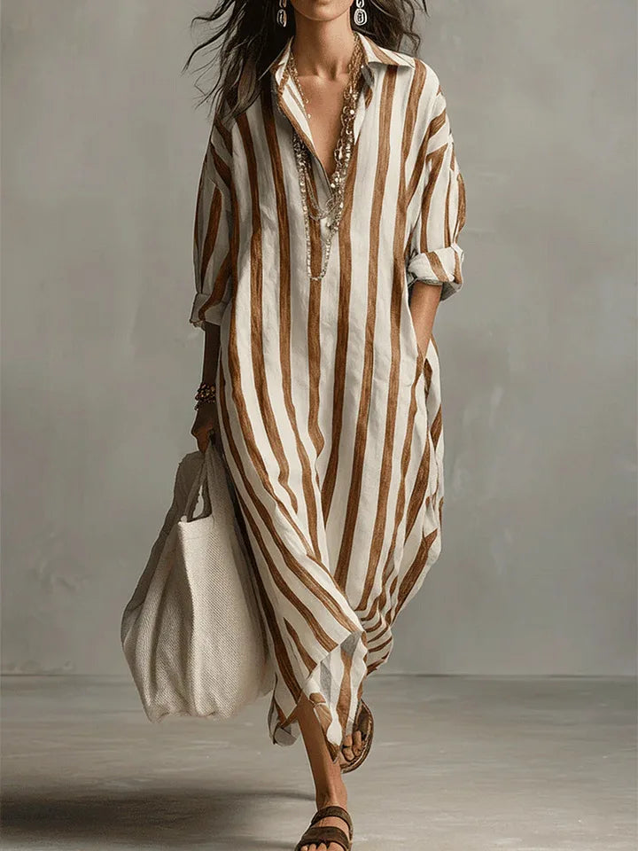 Women's comfortable striped oversized maxi dress, relaxed fit, perfect for summer vacation.