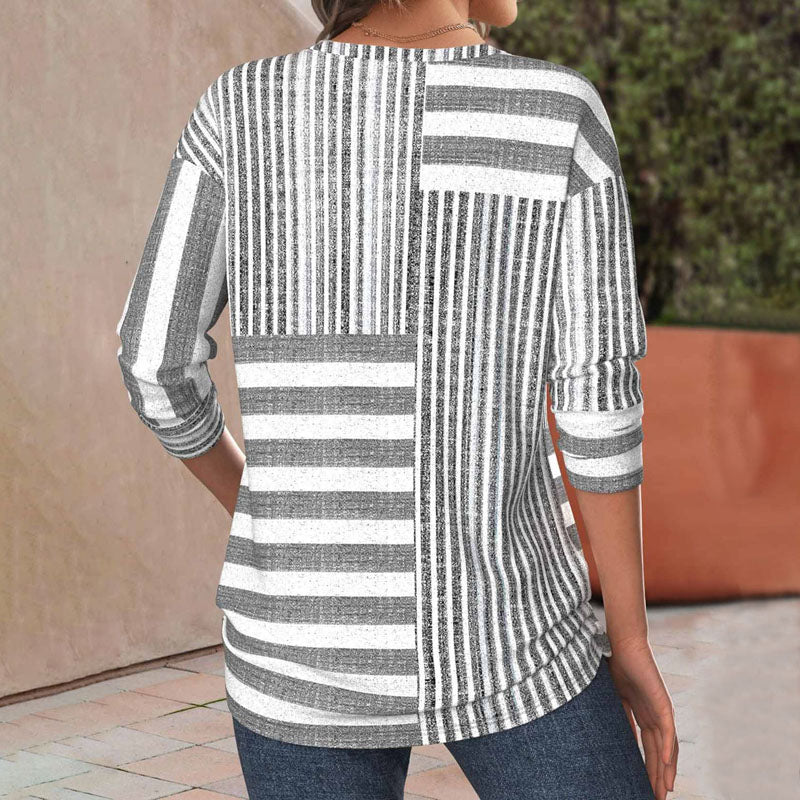 Comfortable women's short sleeve striped blouse, a versatile top for casual wear and effortless everyday style.