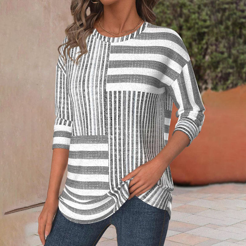 Chic women's striped short sleeve blouse, a stylish and comfortable top ideal for spring and summer fashion.