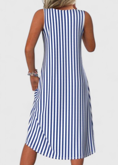 Effortless women's striped midi dress, sleeveless & A-line for summer casual wear. Comfortable round neck style.