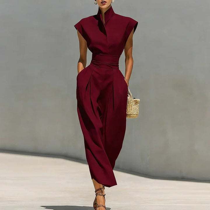 Women's structured midi dress with a chic cinched waist, perfect for work or elegant events in classic black.