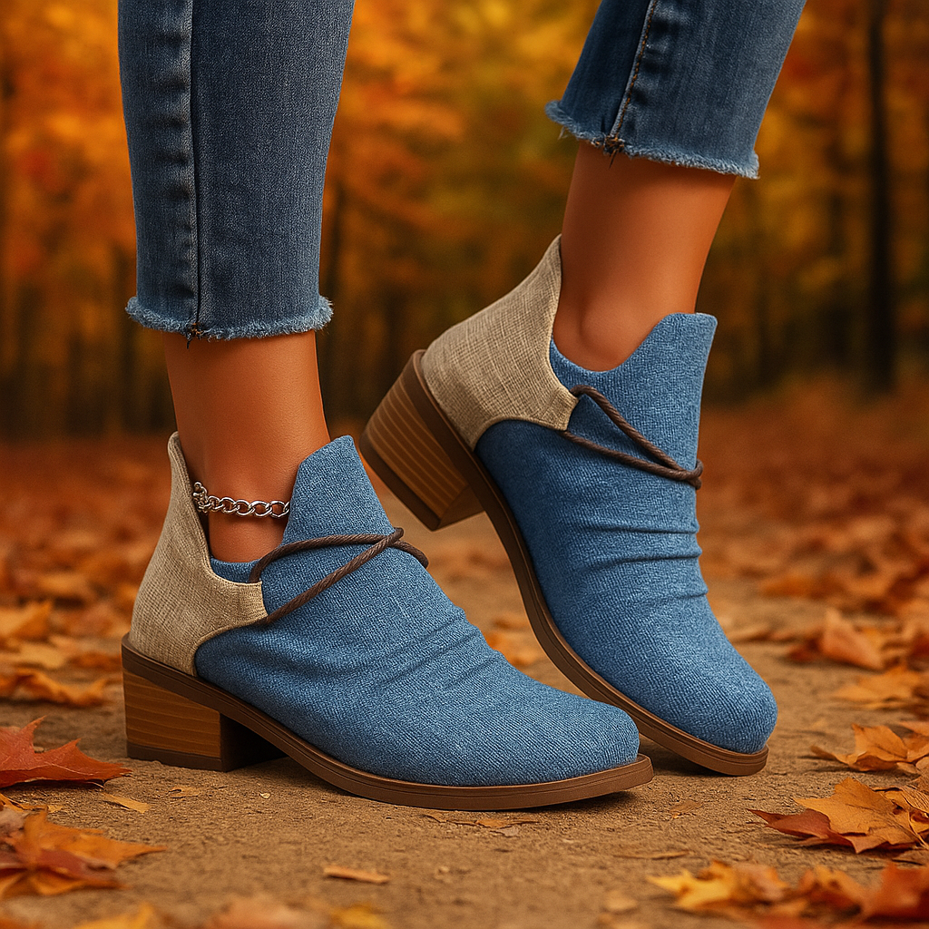 Chic women's ankle boots with sturdy block heel & stylish braided accents. Perfect for fashionistas.