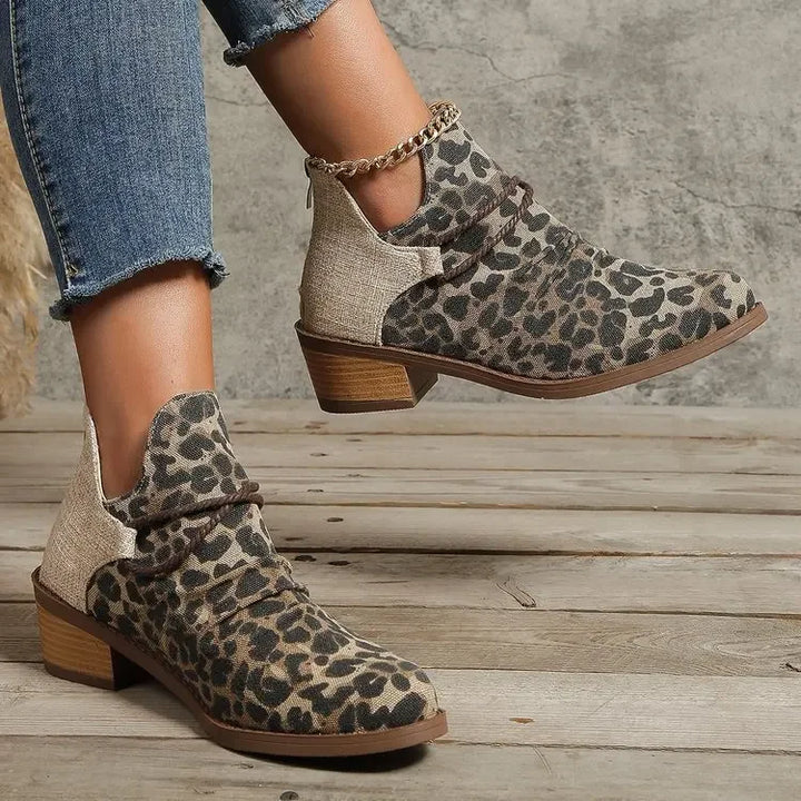 Women's fashion ankle boots with braided texture and comfortable block heel. Essential footwear.