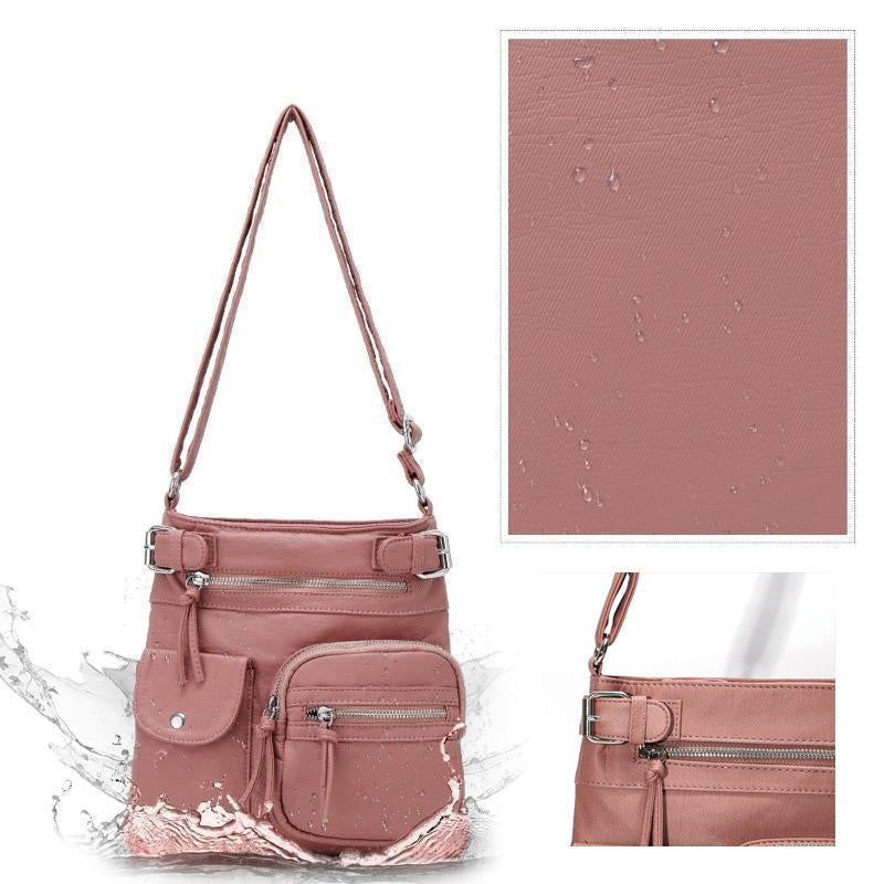 Women's secure travel crossbody bag, featuring a water-resistant material & hidden pockets.