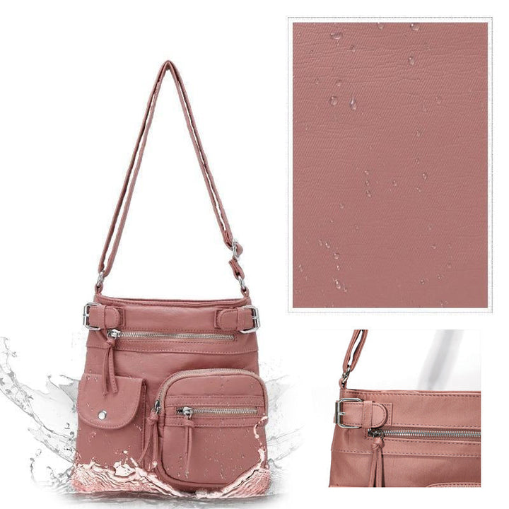 Women's secure travel crossbody bag, featuring a water-resistant material & hidden pockets.