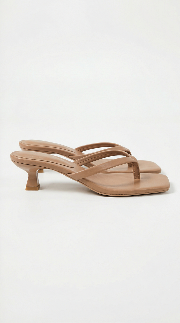 Elegant women's fashion sandals: a thong style with a trendy kitten heel.