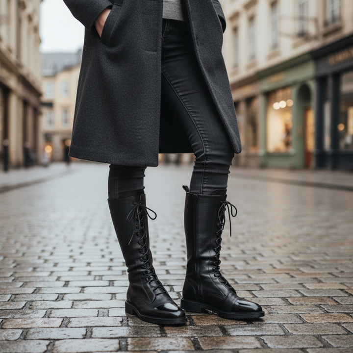Women's stylish high lace-up boots with non-slip sole, perfect for fall and winter fashion.
