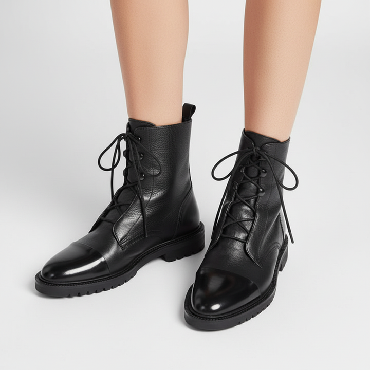 Comfortable women's high lace-up boots with adjustable fit, ideal for everyday cool weather wear.