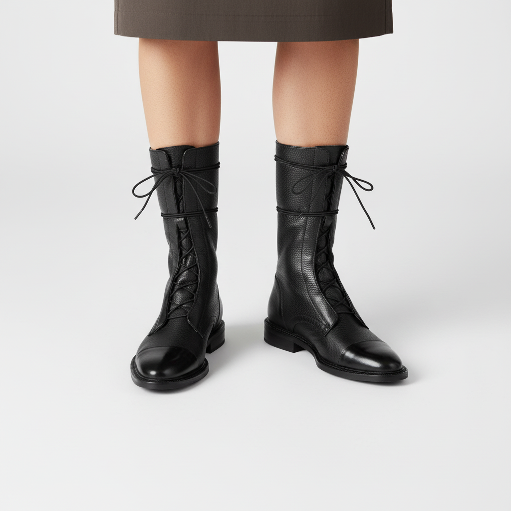 Elegant women's high lace-up boots featuring a durable non-slip sole, great for winter fashion.