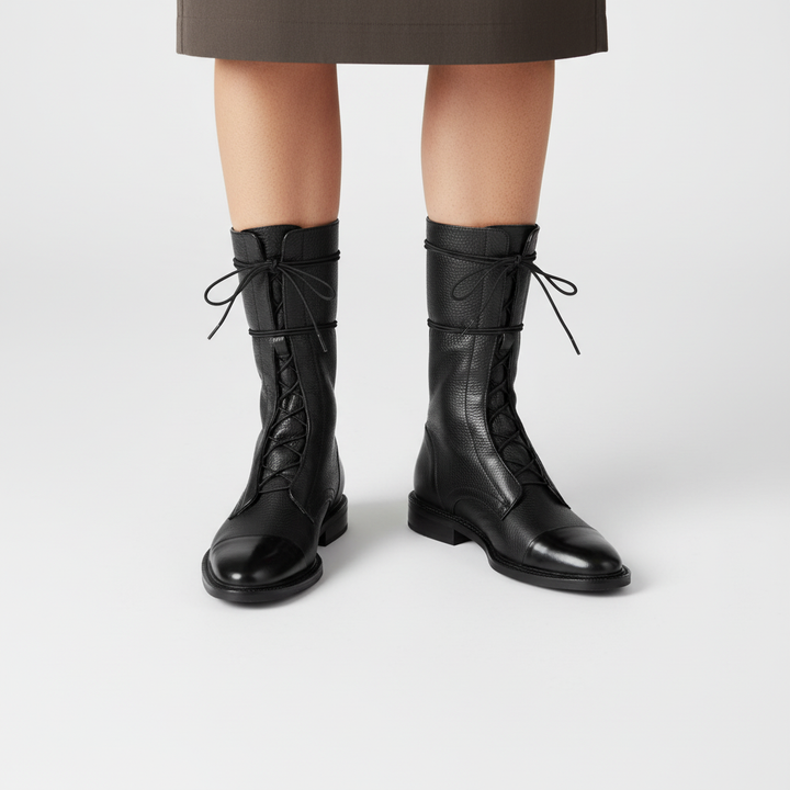 Elegant women's high lace-up boots featuring a durable non-slip sole, great for winter fashion.
