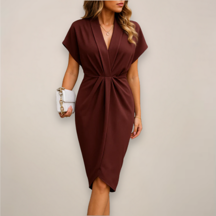 Stylish women's day-to-night midi wrap dress. Flowy fabric and chic design for elegant, comfortable versatility.