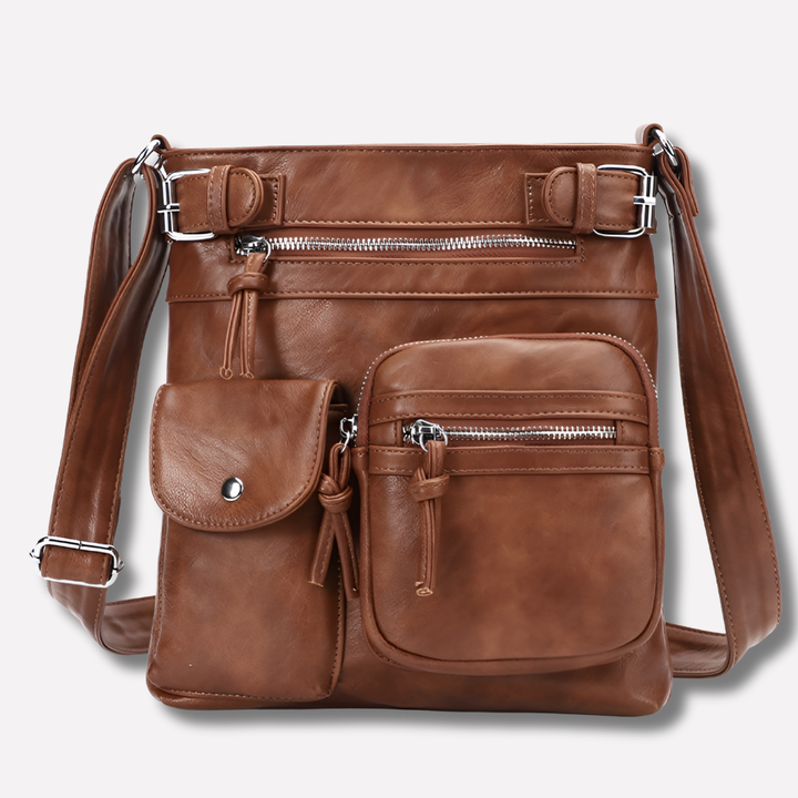 Women's stylish multi-pocket crossbody bag in coffee for organized everyday essentials.