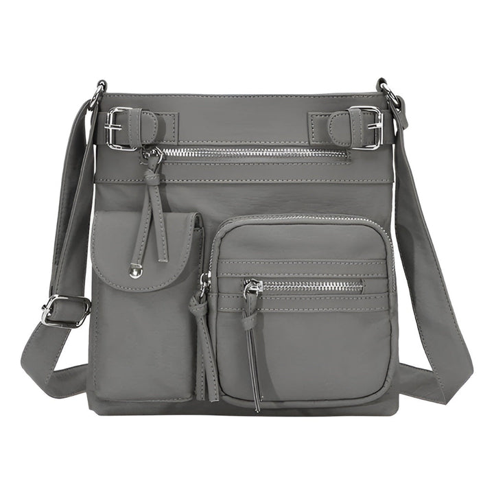 Light brown ladies shoulder bag, multi-pocket design, perfect for organized daily essentials.