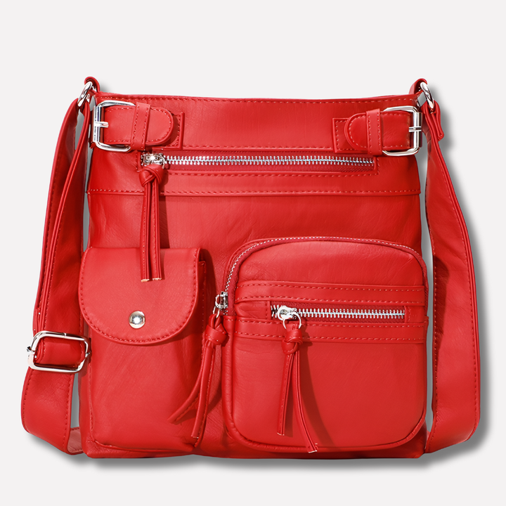 Wine red stylish women's multi-pocket shoulder bag, compact for everyday organized essentials.
