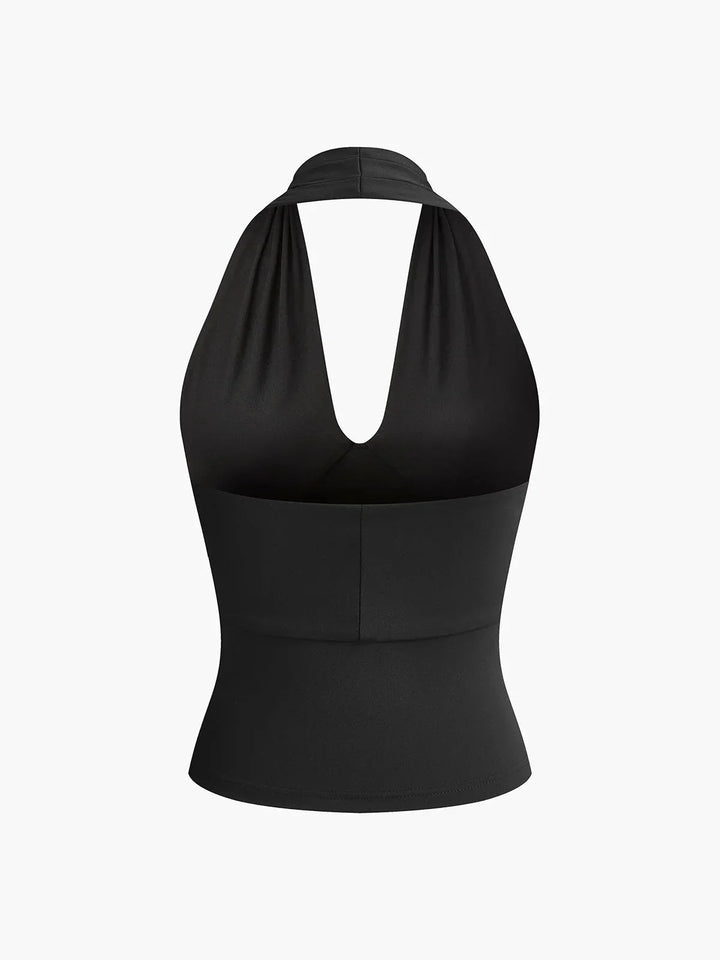 Casual women's v-neck halter top, sleeveless for ultimate summer comfort and style. A modern fashion top.