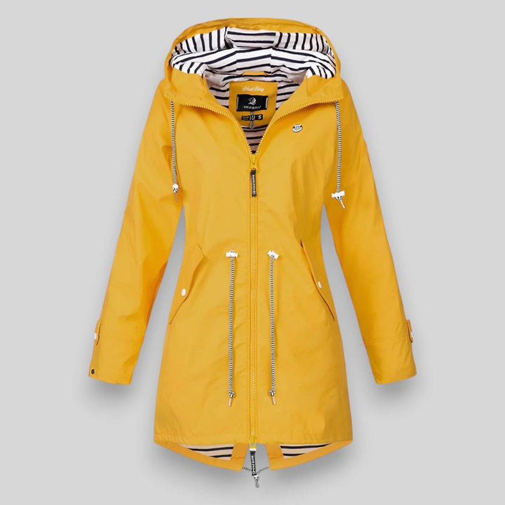 Lightweight women's rain jacket, waterproof & windbreaker. Ideal for spring/fall weather protection.