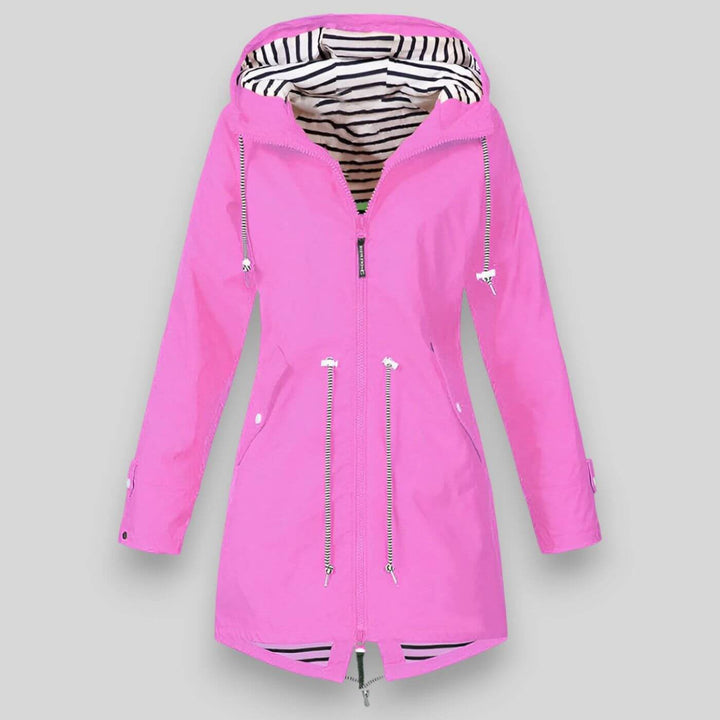 Casual women's waterproof outerwear, a stylish and lightweight travel jacket for all-weather protection.