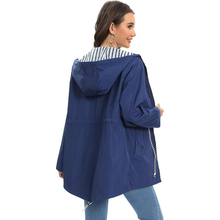 Fashionable women's lightweight rain jacket, designed for superior waterproof weather protection & style.