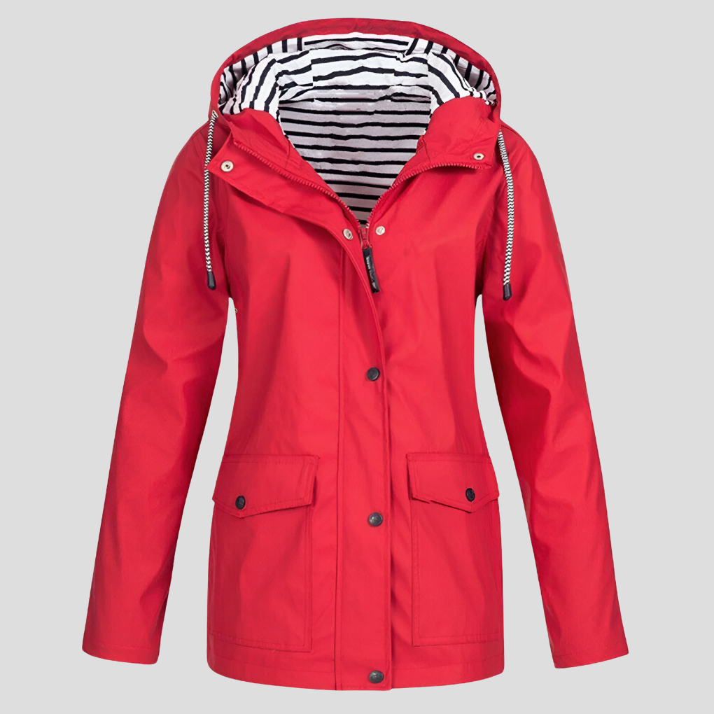 Stylish women's weather-ready hooded jacket, designed for casual outdoor protection. Perfect fall & spring outerwear.