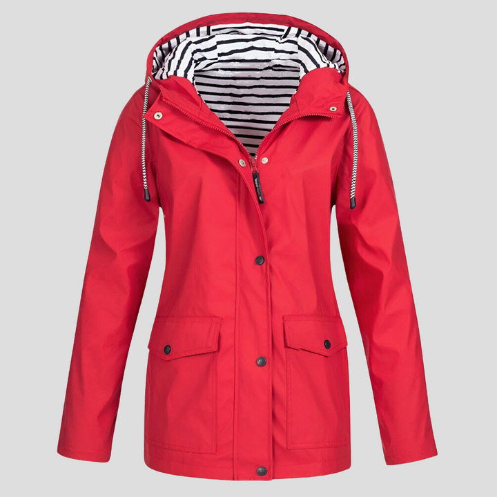 Stylish women's weather-ready hooded jacket, designed for casual outdoor protection. Perfect fall & spring outerwear.