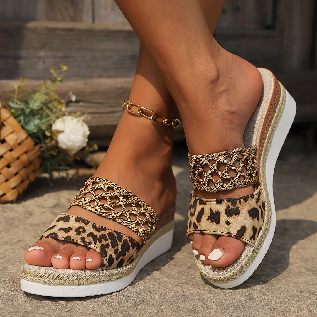 Women's stylish woven wedge sandals for comfortable summer wear.