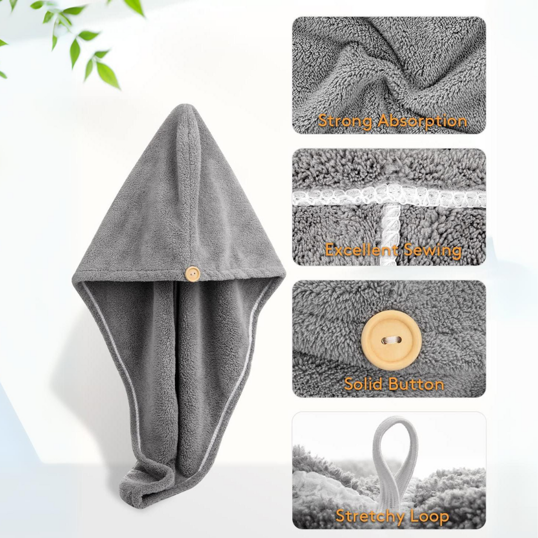 Essential hair care: women's 3-pack super absorbent microfiber hair towel wraps, fast dry, anti-frizz.