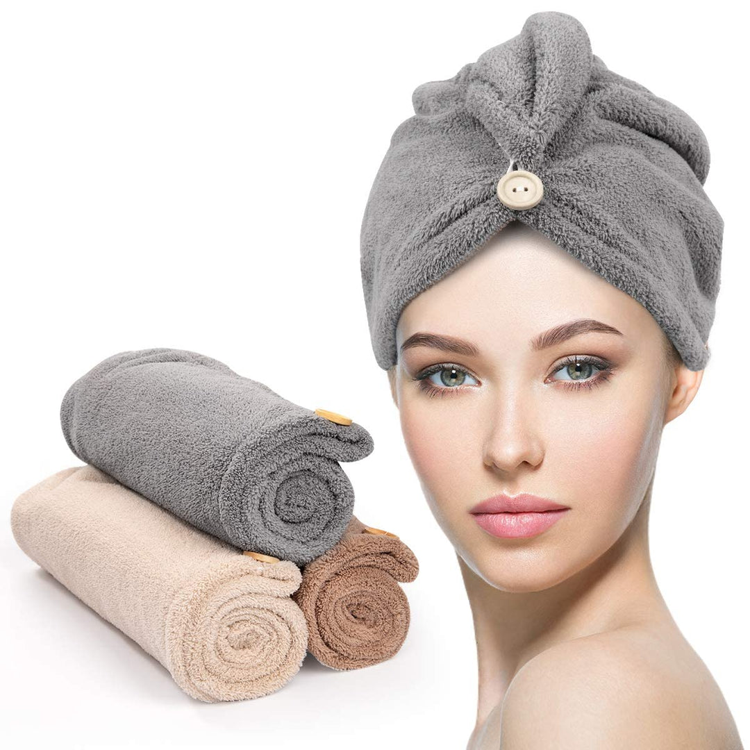 Microfiber hair wrap 3-pack for women, super absorbent & quick-dry hair care, reduces frizz.