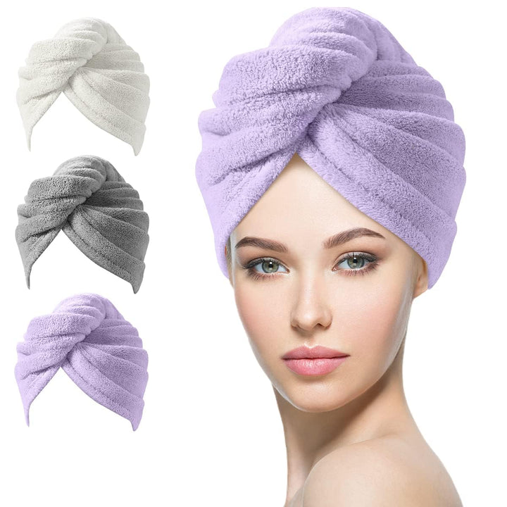 Women's curly hair microfiber towel wrap 3-pack, fast drying & anti-frizz care, highly absorbent.