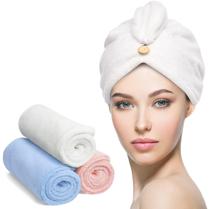3-pack microfiber hair drying towel wraps for women, super absorbent & quick-dry for effortless hair care.