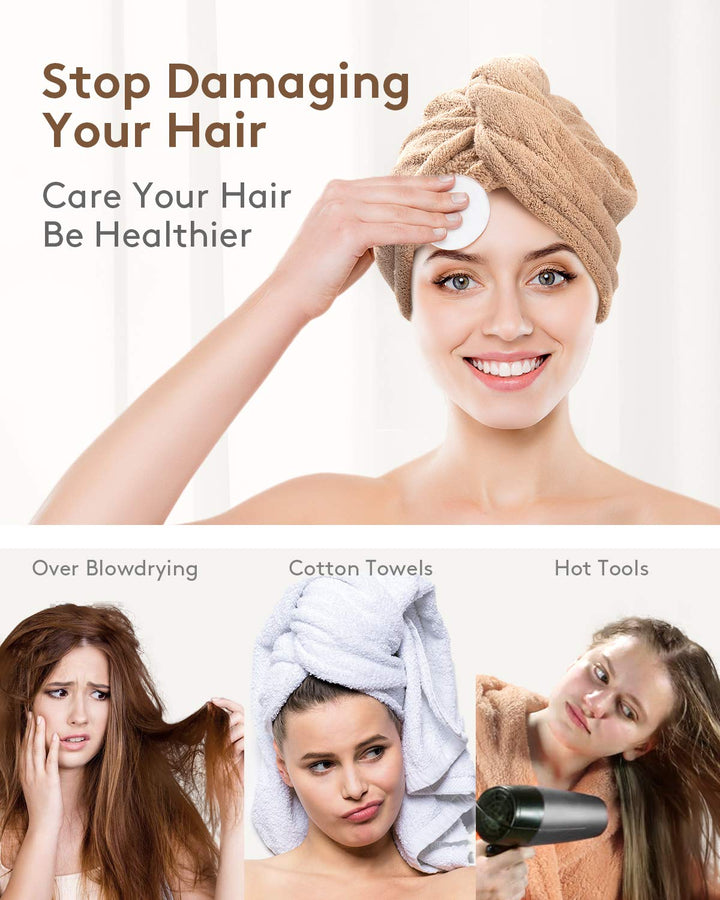 Post-shower microfiber hair wrap (3-pack) for women, highly absorbent & anti-frizz, for gentle hair drying.