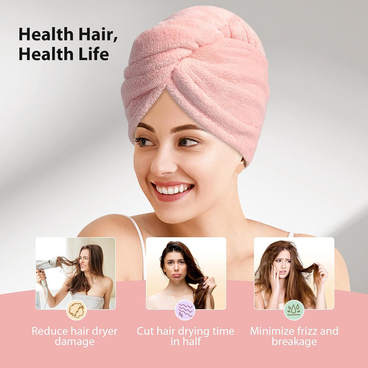 Anti-frizz microfiber hair towel wraps (3-pack) for women, promoting healthier, faster-drying hair.
